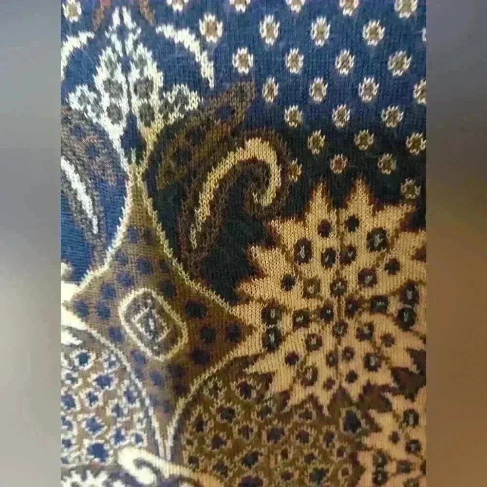vtg sportking blue brown paisley long acrylic sweater women large - Picture 3 of 7